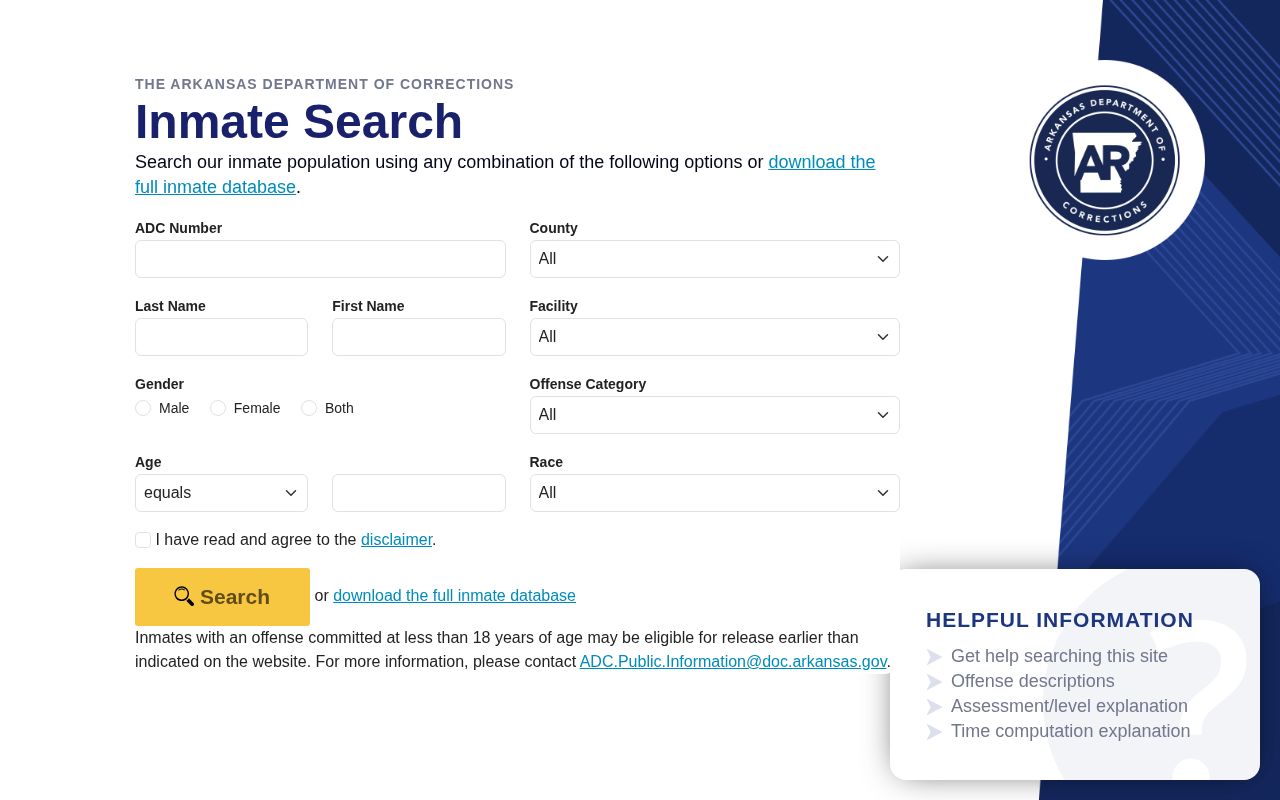 Arkansas DOC Lawrence County offender photo search form