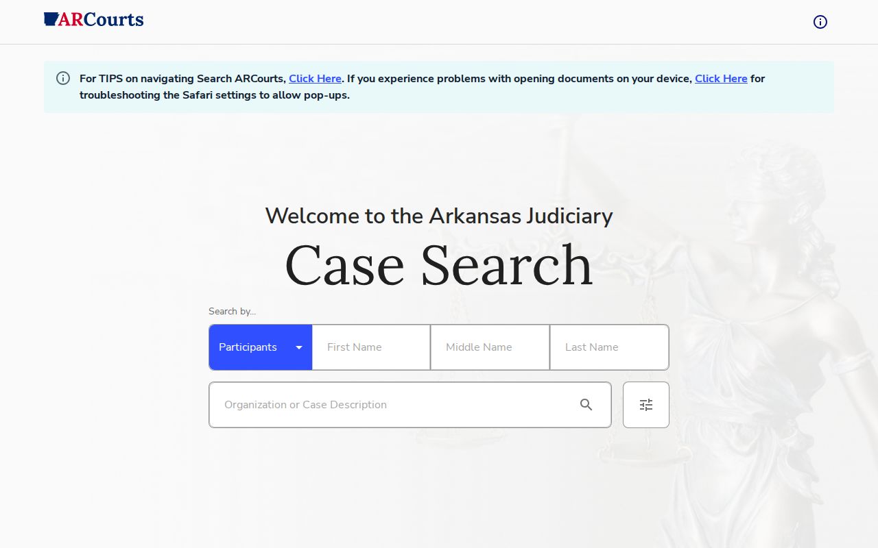 ARCourts Lawrence County arrest disposition search form