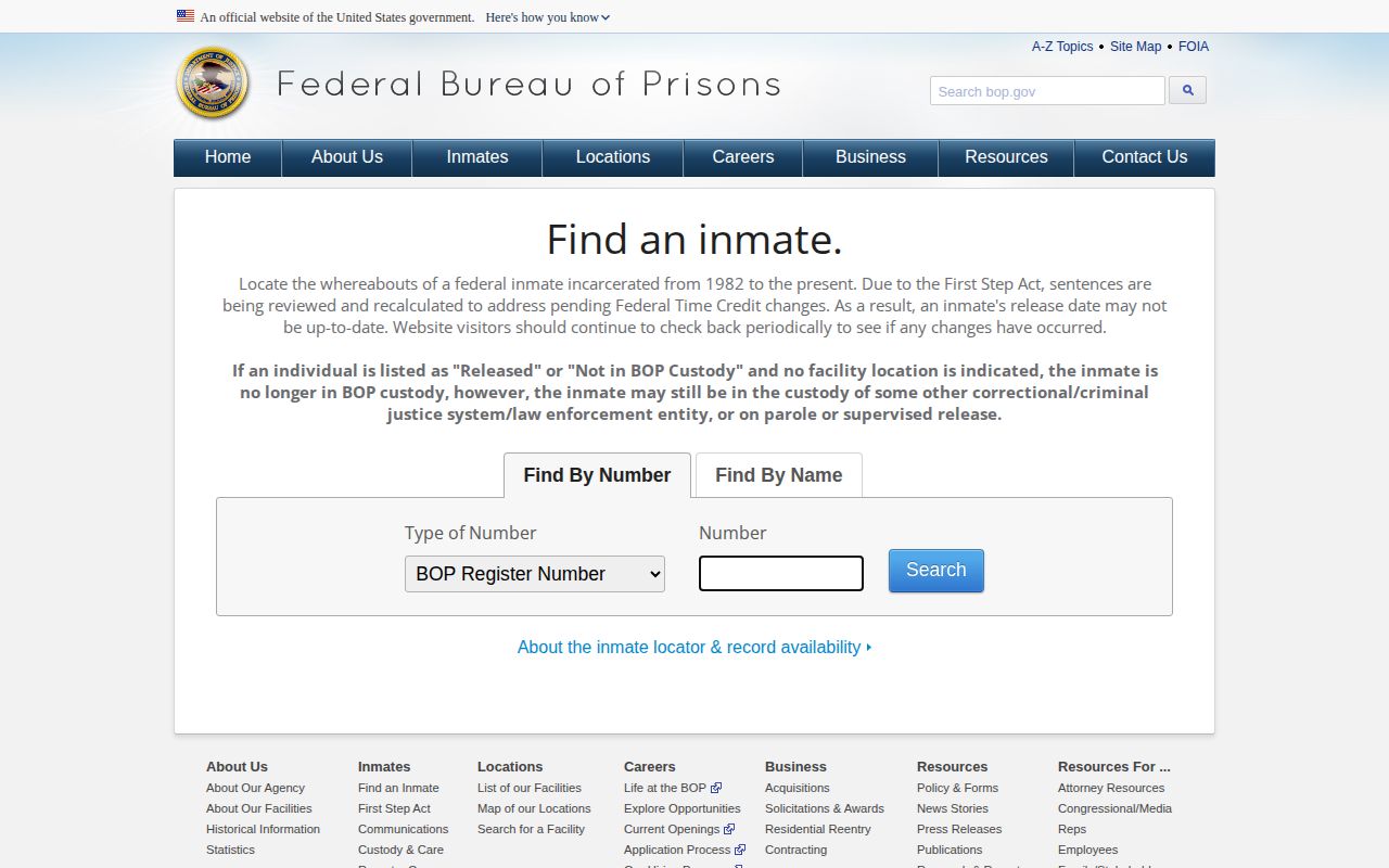 Federal inmate locator for a Lawrence County custody search