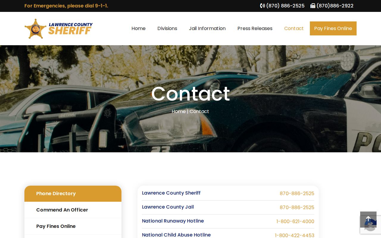 Lawrence County Sheriff's Office booking record contact page