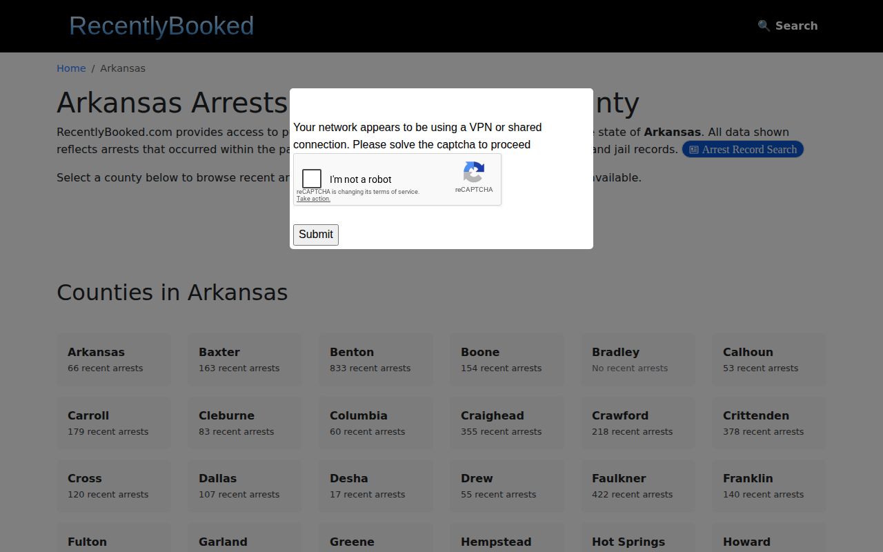 Recently Booked Arkansas index without verified Lawrence County coverage