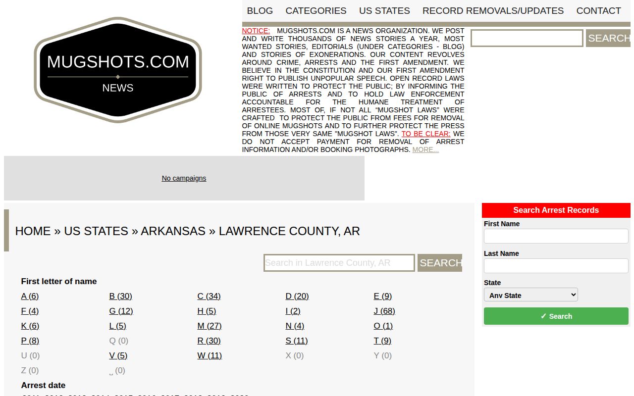 Unofficial Mugshots.com Lawrence County historical search landing
