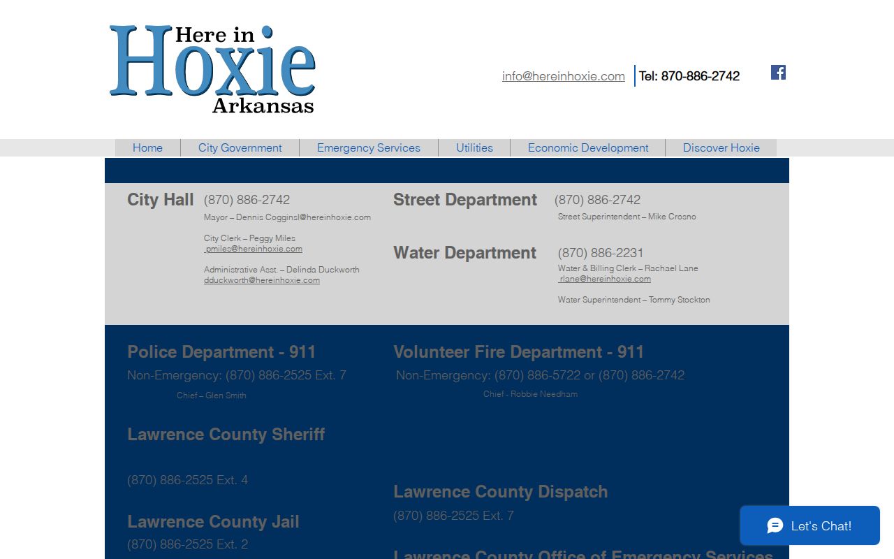 Hoxie city directory showing police and Lawrence County jail contacts