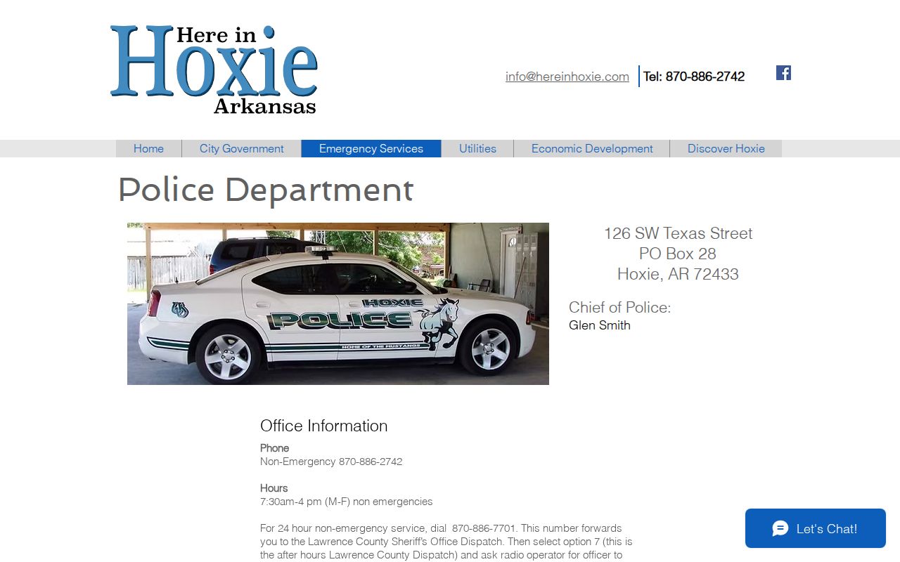 Official Hoxie Police Department arrest records contact page in Lawrence County