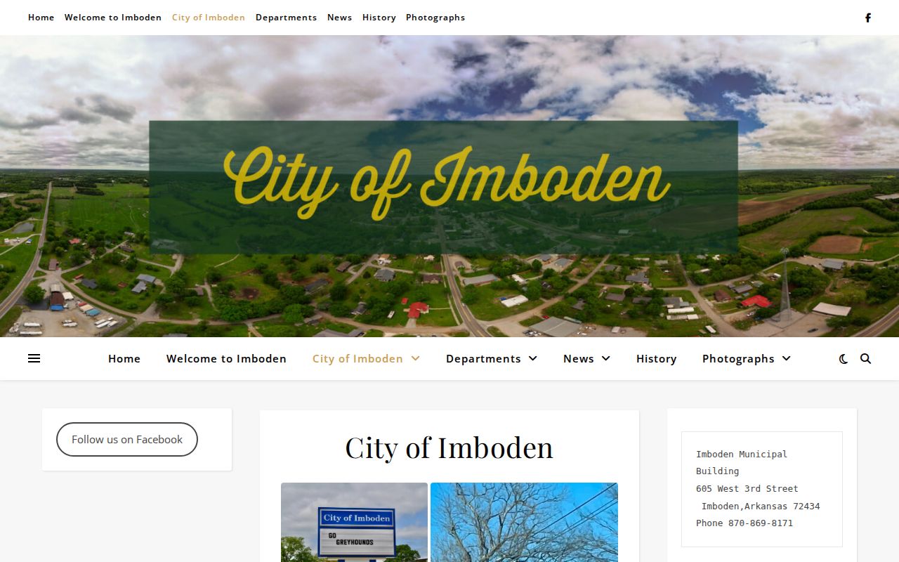 Official City of Imboden municipal records contact page in Lawrence County