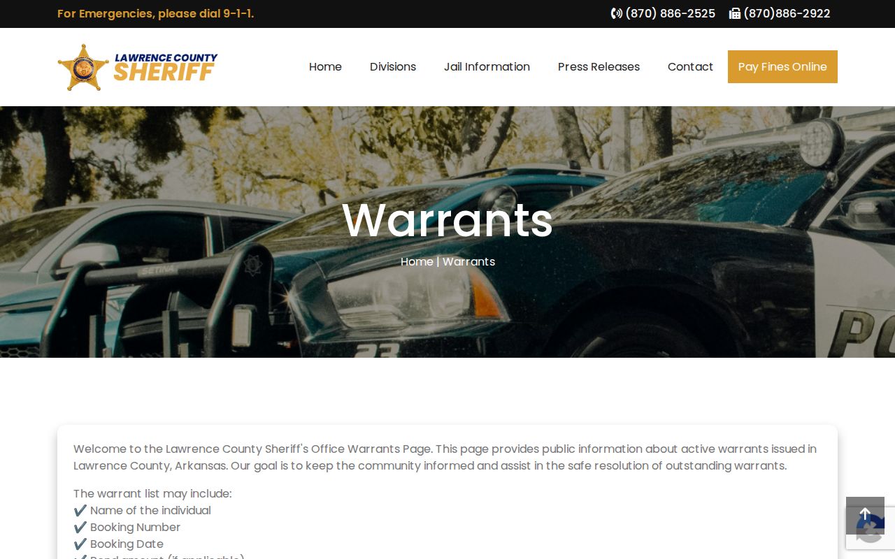 Lawrence County official warrant information page